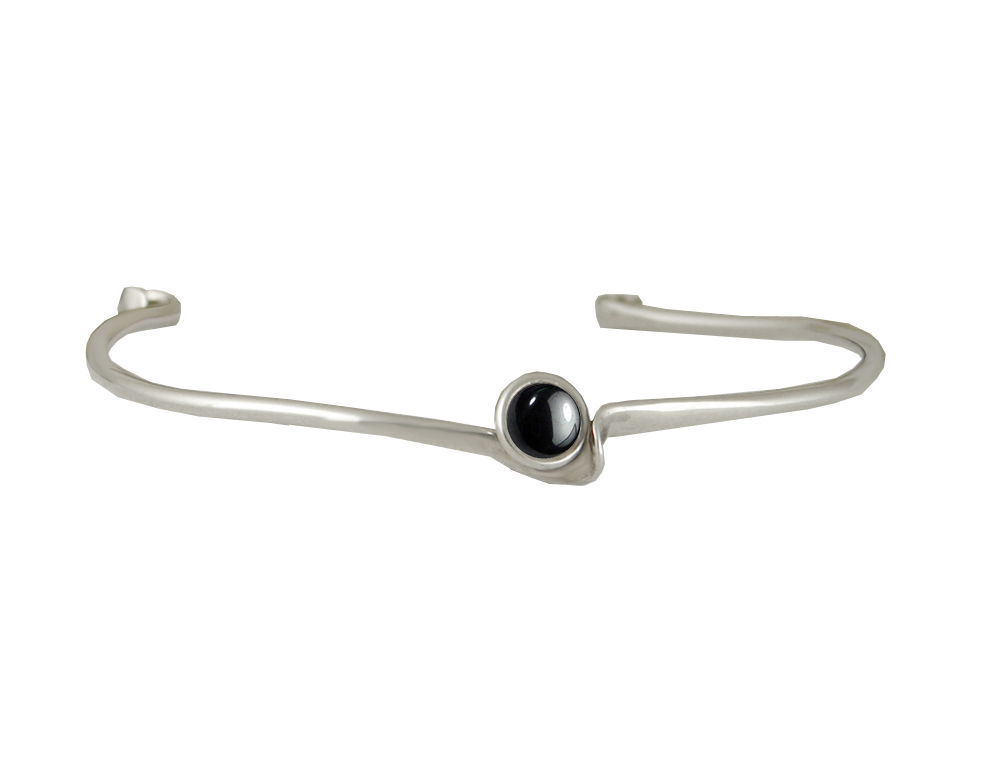 Sterling Silver Wave Cuff Bracelet With Hematite